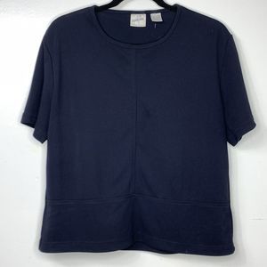 Jacqueline Ferrar Top Womens XLarge Blue Short Sleeves Pullover Dress Blouse